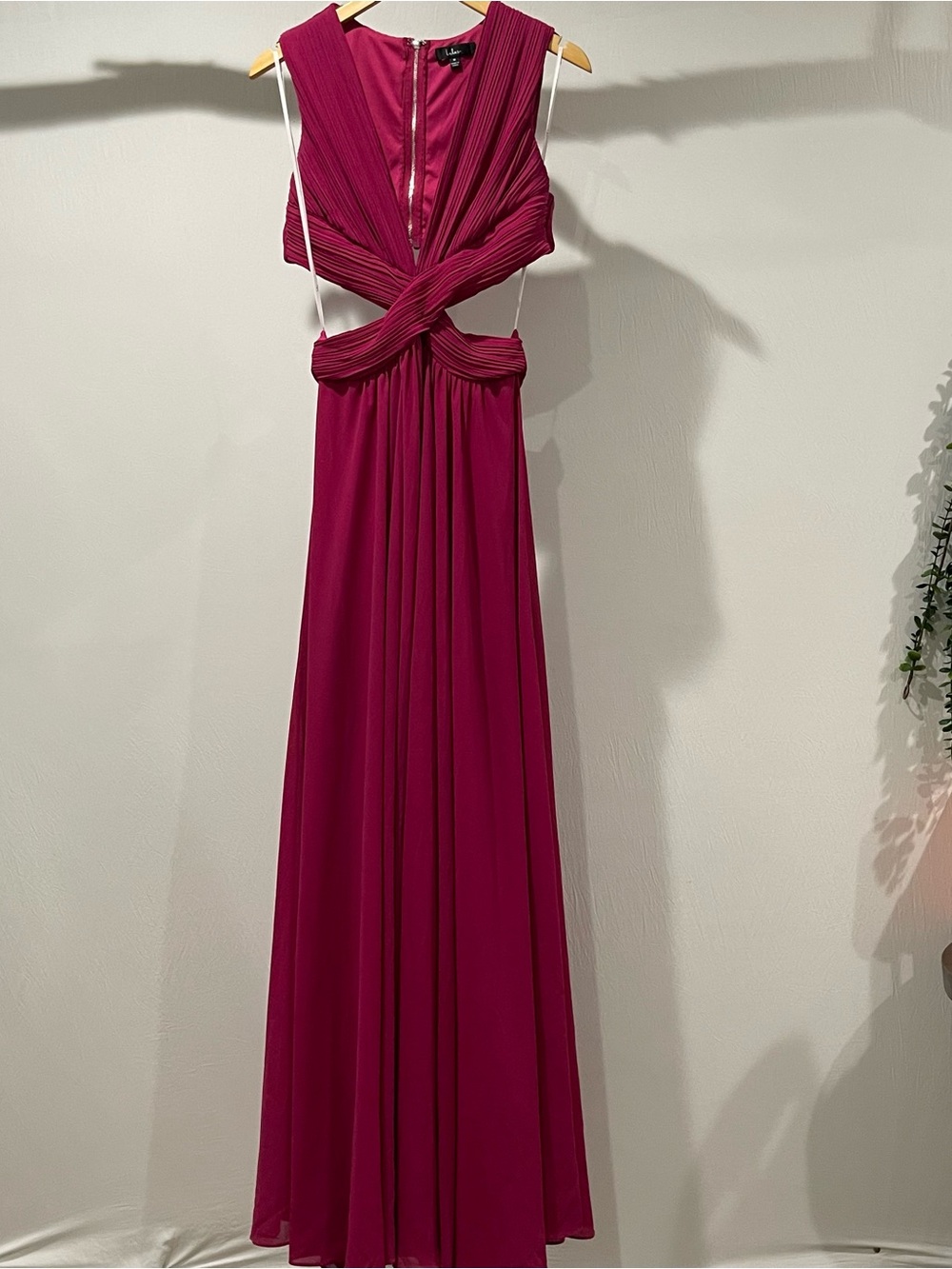 Lulus Vivid Imagination Fusia Pink Cutout Maxi Dress Formal Romantic SZ M